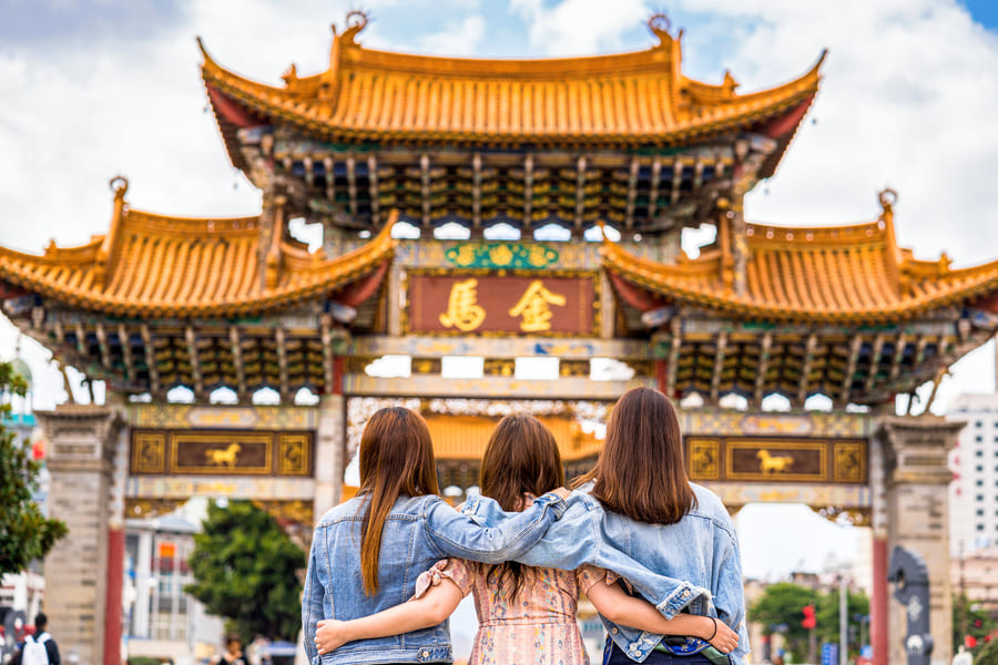 Familia latina de turista en China